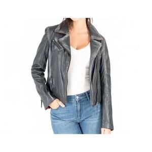 NEW MAURITIUS christy star detail leather jacket in vintage black